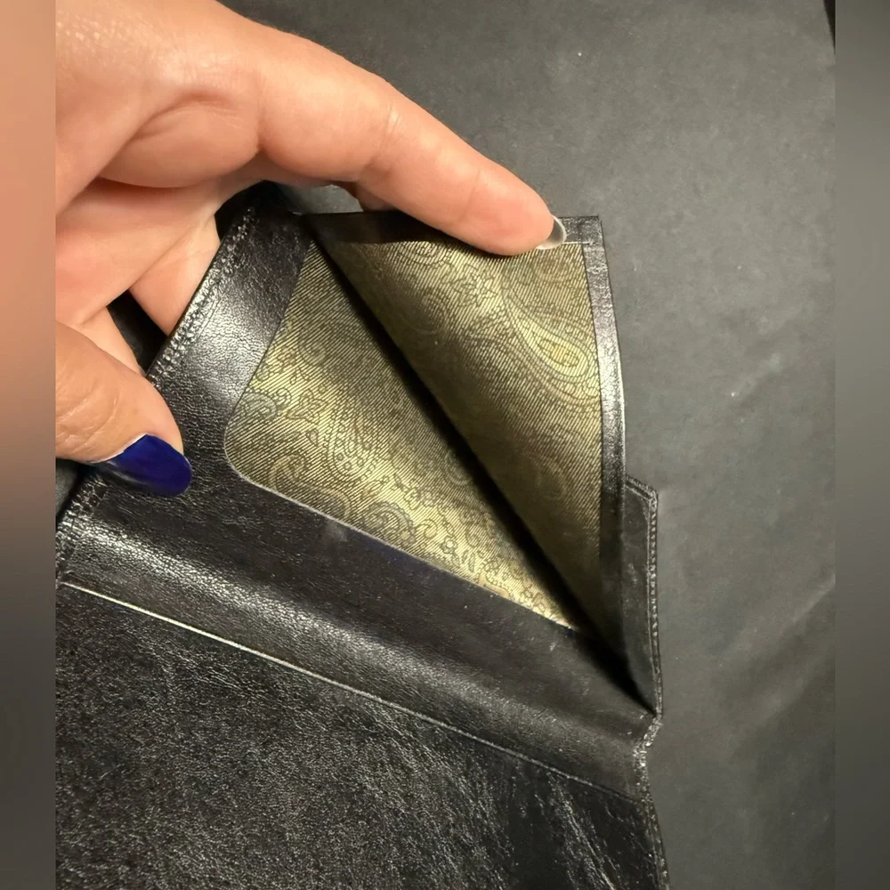 Black Smooth Leather Checkbook Cover Luxury Wallet Money